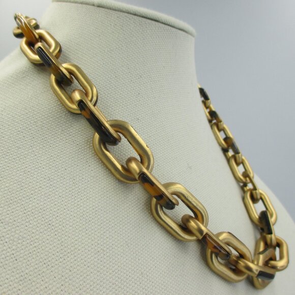 Chico's Women's Gold & Tortoiseshell Chain Link Necklace Jewelry Old Money NEW - Picture 2 of 6